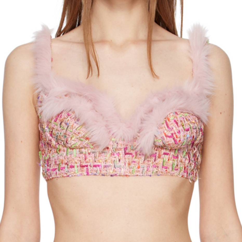 Kim Shui Pink Furry Bralette & Pink Tweed Mini Skirt